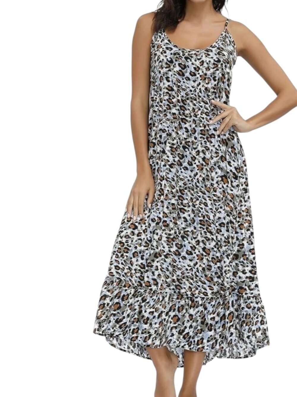 Medium Dress Buenos Ninos Boho Dress Medium Blue Leopard Print Adjustable Strap